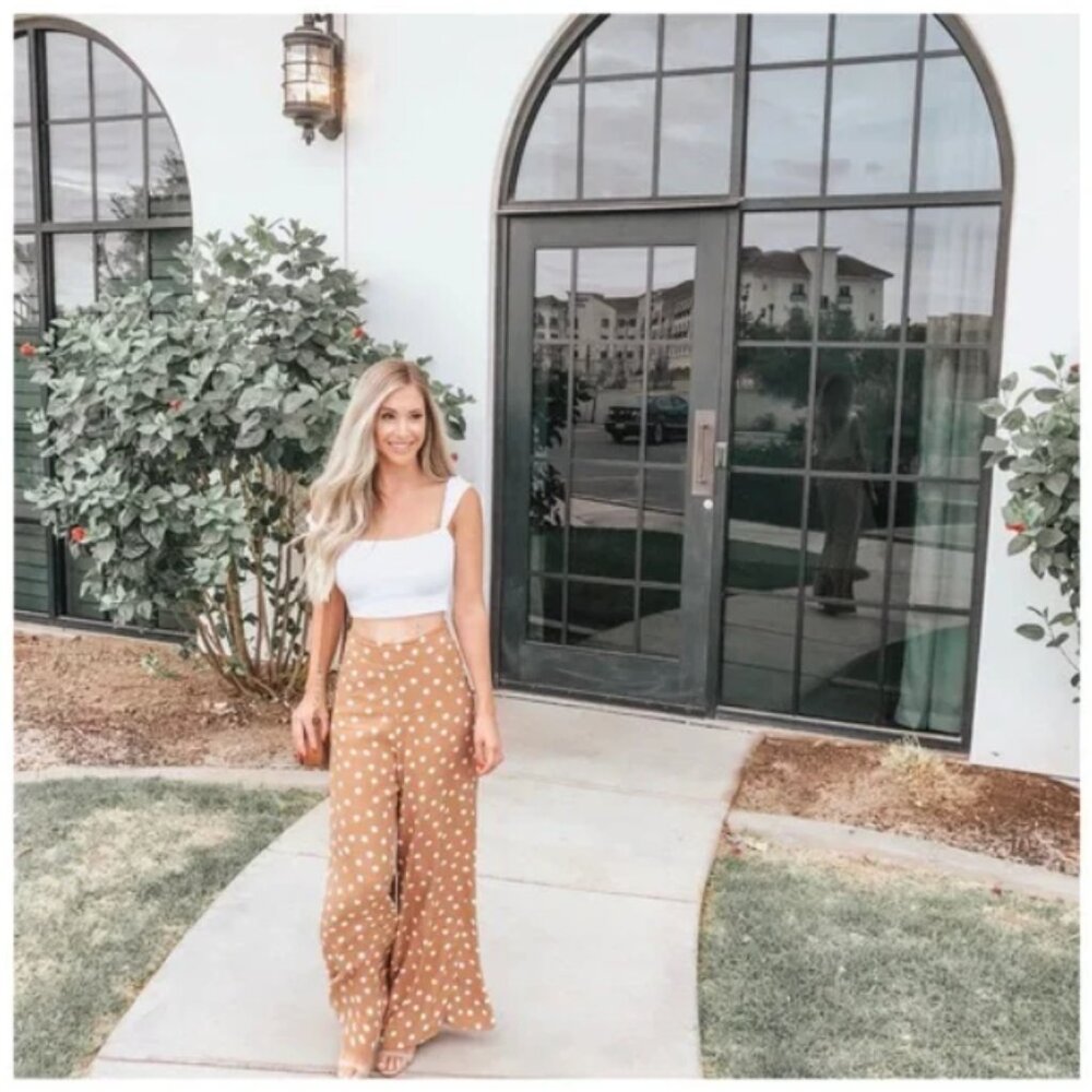 Tularosa Latte Tan White Polka Dot Maxi Marley Pant Viscose Trousers S $148.00 - Picture 2 of 14